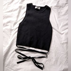 Double Zero Sexy Little Black Cropped Tie Wrap Waist Sleeveless Top